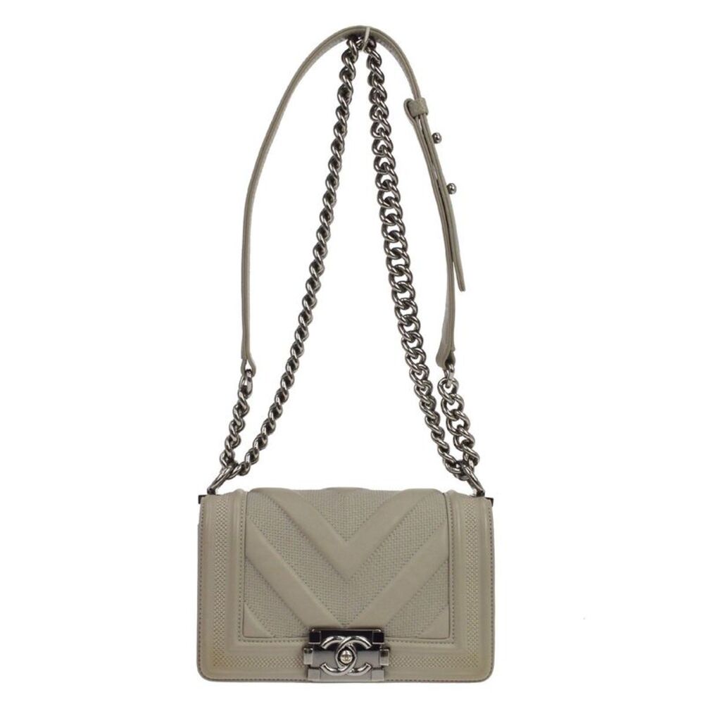 Chanel Boy Flap Chevron Lambskin Gray Leather Shoulder Bag Bag